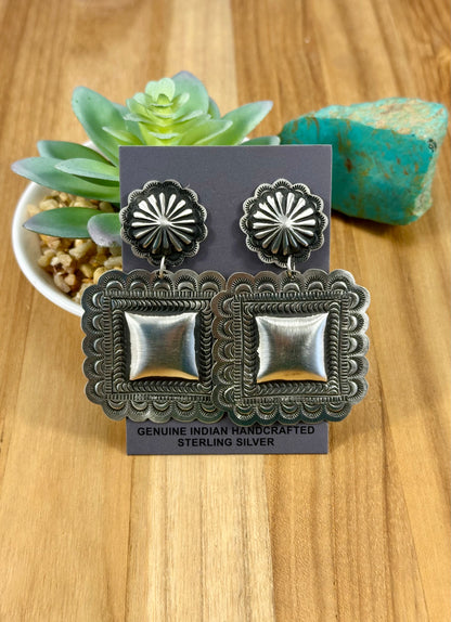 Sterling Silver Stamped Square Dangle Earrings