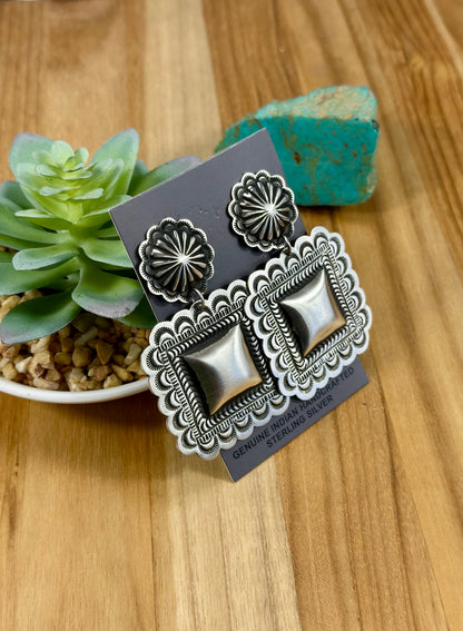 Sterling Silver Stamped Square Dangle Earrings