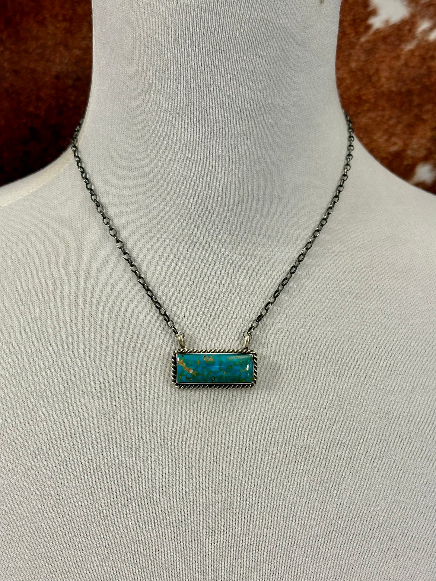 Kingman Turquoise Bar Sterling Necklace