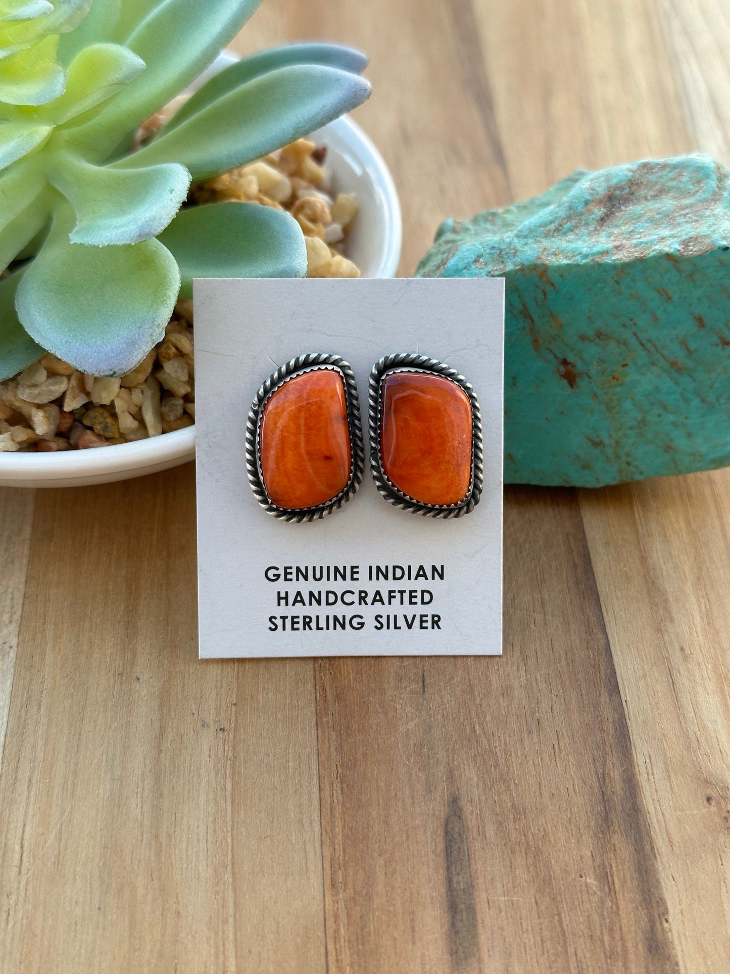 Orange Spiny Sterling Silver Stud Earrings
