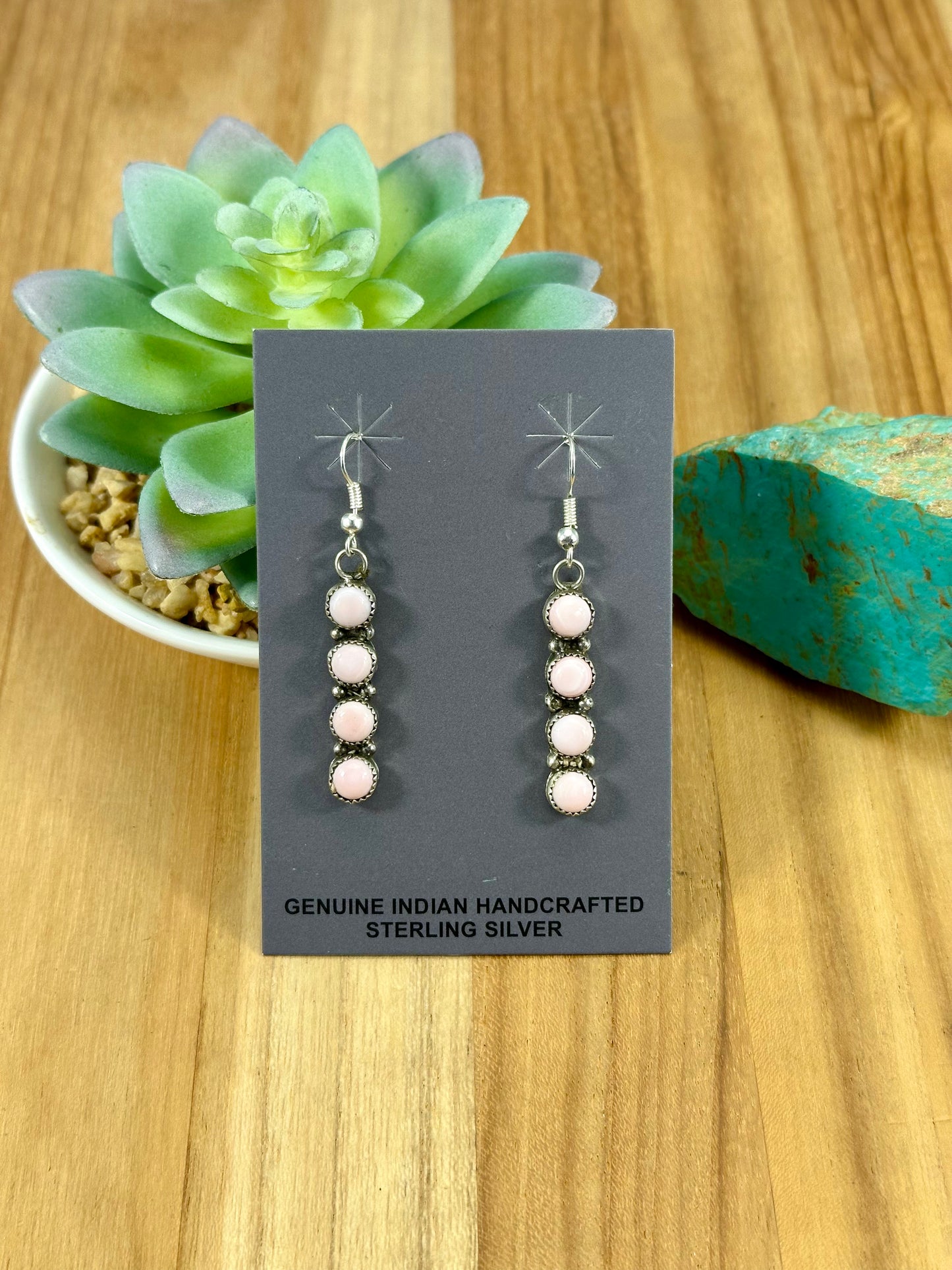 Pink Conch Four Stone Dangle Earrings