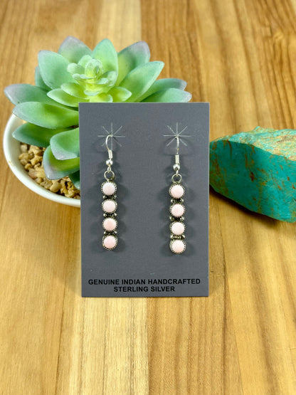 Pink Conch Four Stone Dangle Earrings