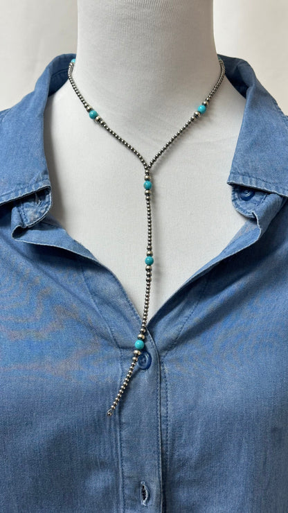 Navajo Style Bead and Turquoise Y-Necklace