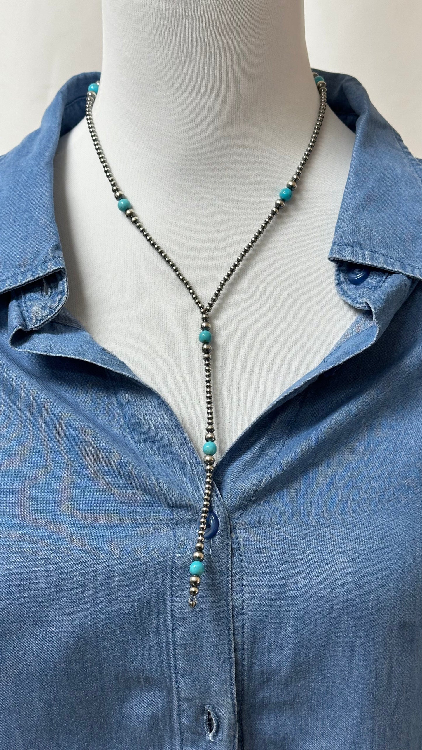 Navajo Style Bead and Turquoise Y-Necklace