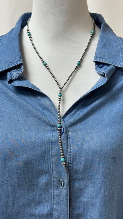 Navajo Style Bead and Turquoise Y-Necklace