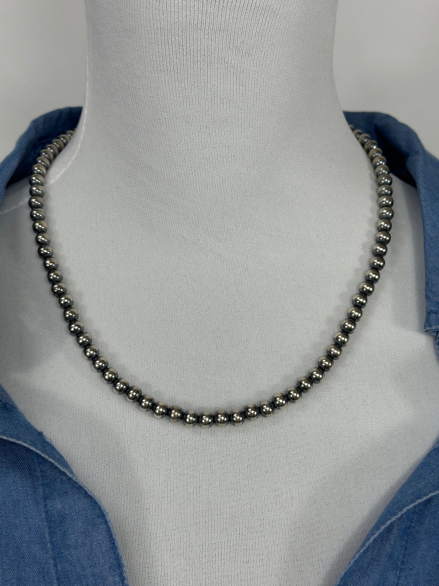 6MM " Navajo Style" Sterling Pearls Necklaces
