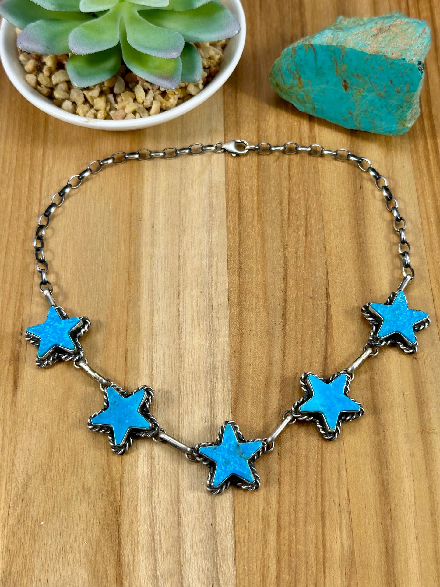 Kingman Turquoise Star Choker Sterling Necklace