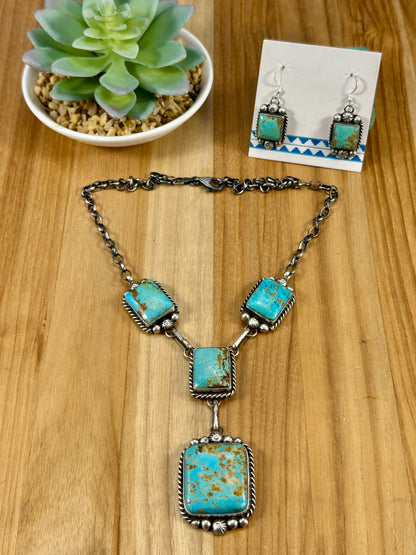 Kingman Turquoise Sterling Lariat Set