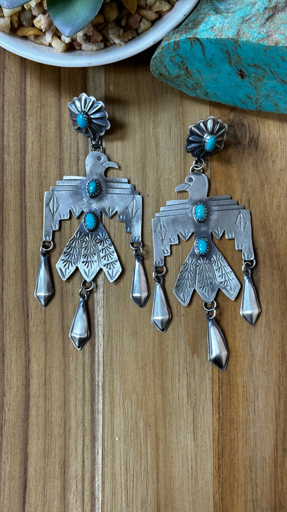 Kingman Turquoise Thunderbird Dangle Earrings