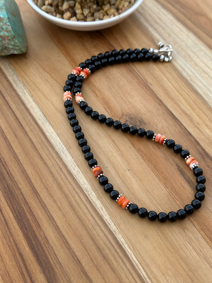 20" Black Onyx and Spiny Bead Necklace
