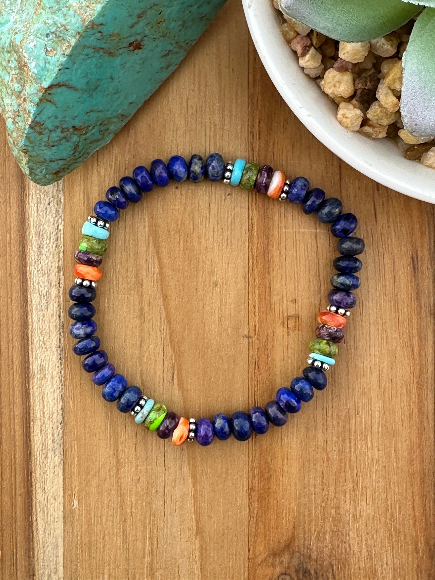Lapis and Multi-Gem Stretch Bracelet