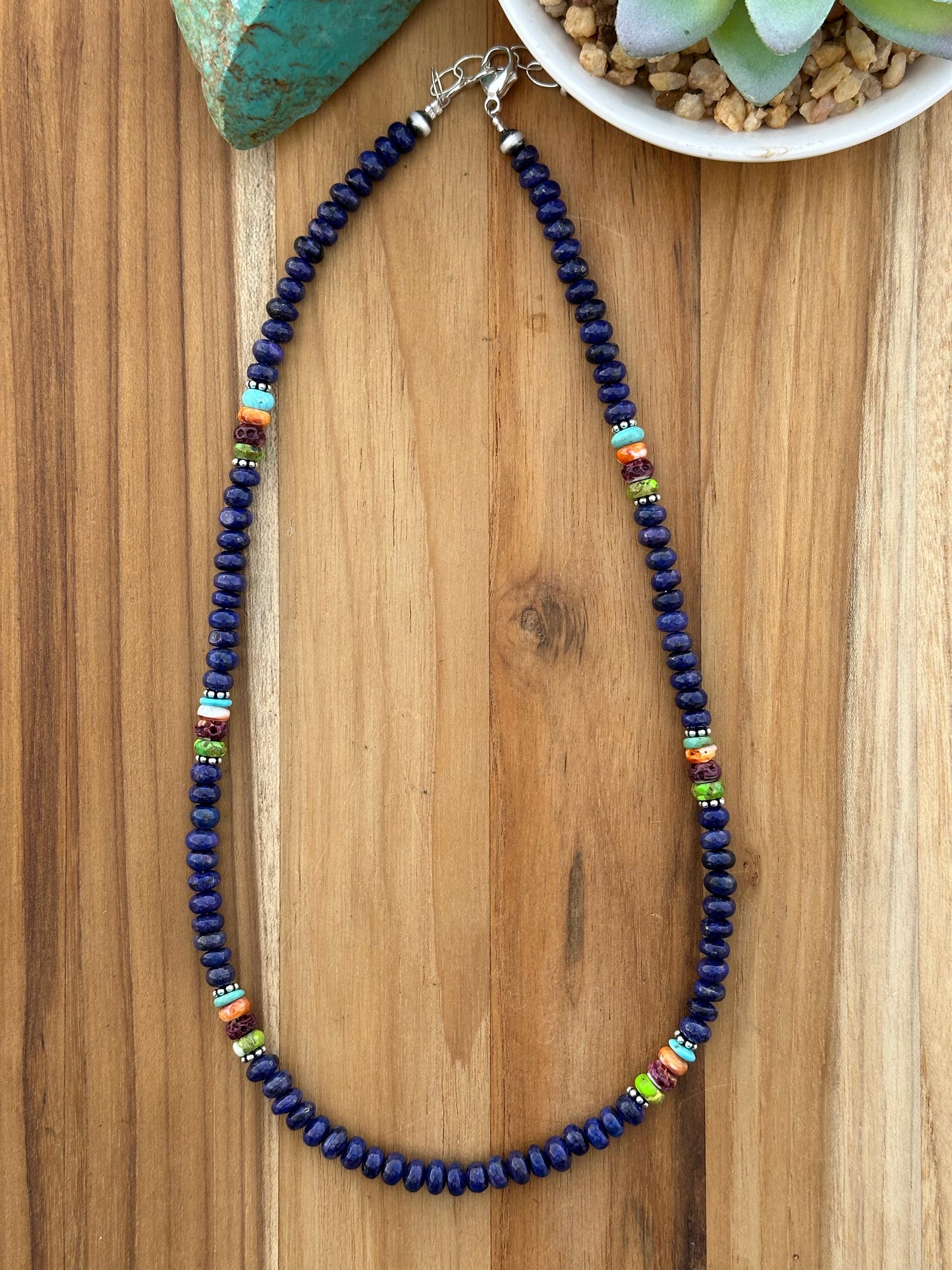 20" Lapis and Multi-Color Bead Necklace