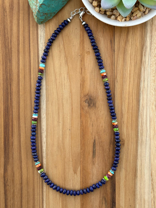20" Lapis and Multi-Color Bead Necklace