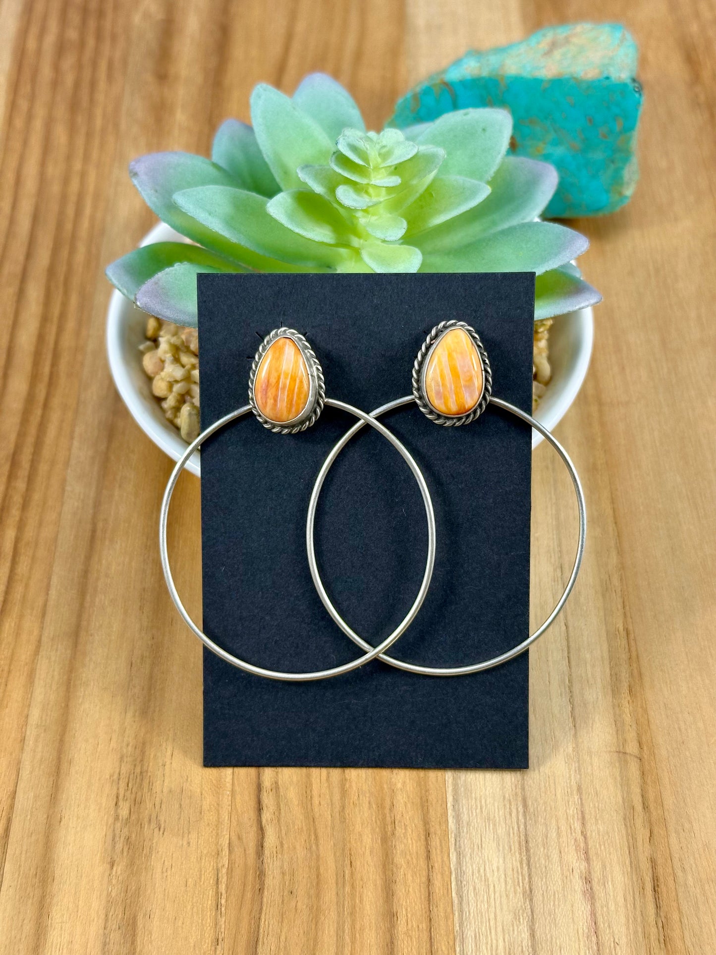Orange Spiny Teardrop Hoop Earrings
