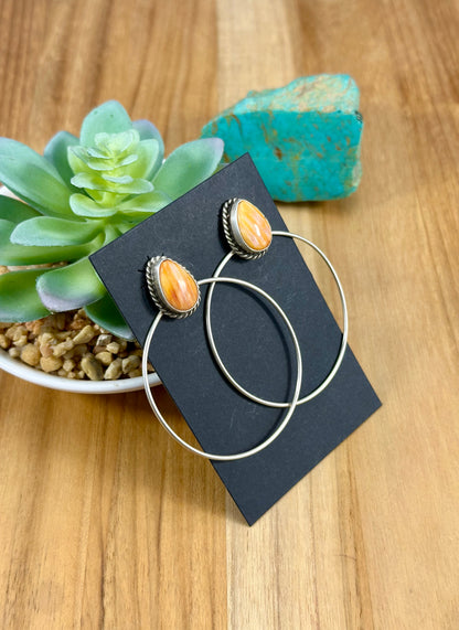 Orange Spiny Teardrop Hoop Earrings