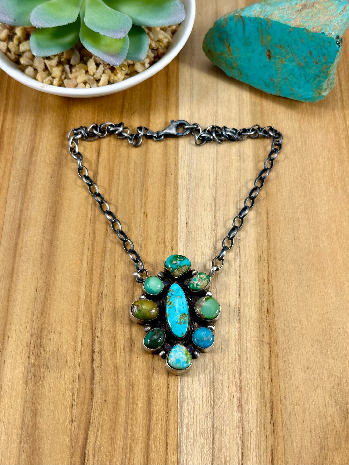 Sonoran Gold Turquoise Cluster Sterling Necklace