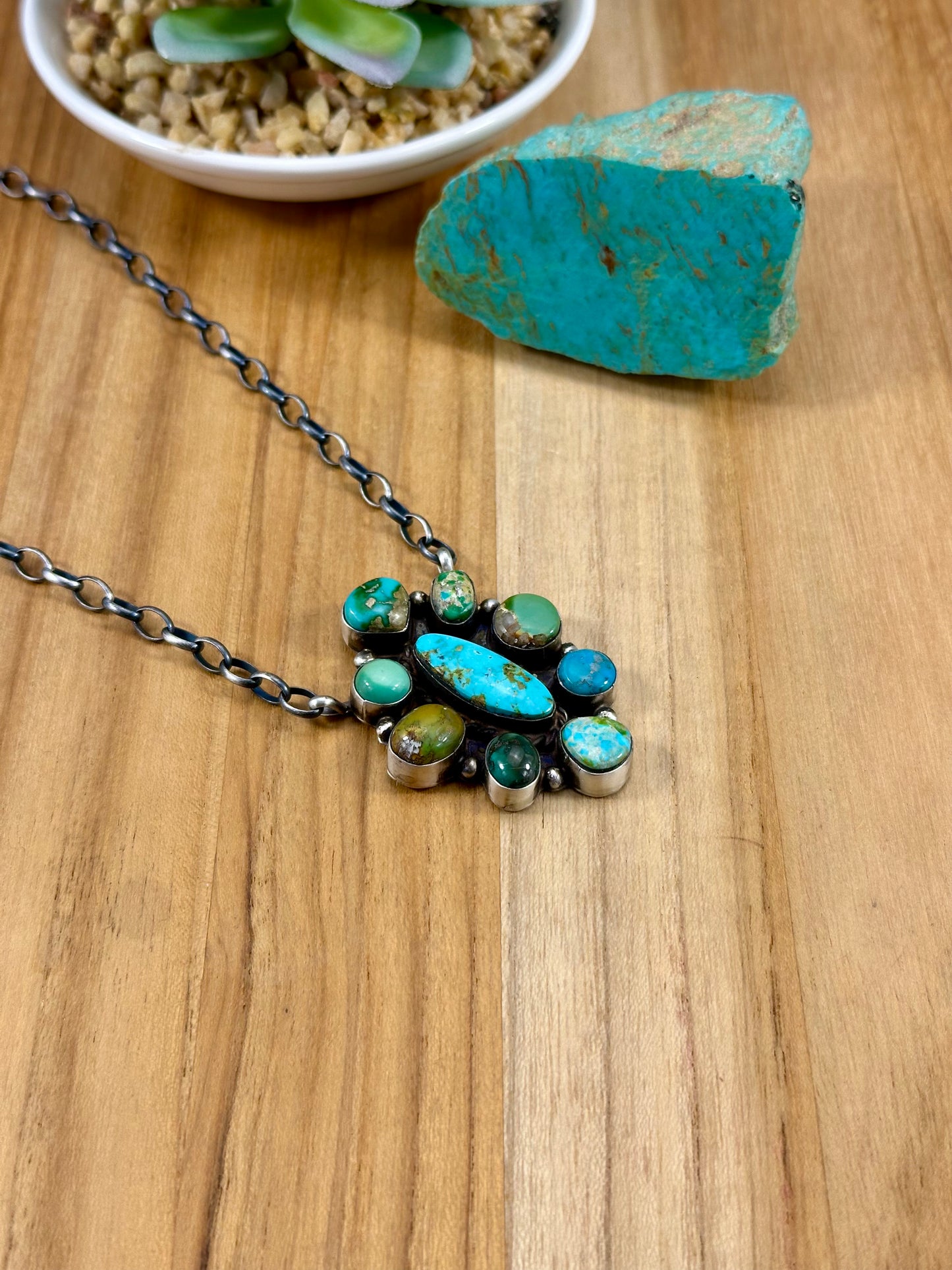 Sonoran Gold Turquoise Cluster Sterling Necklace