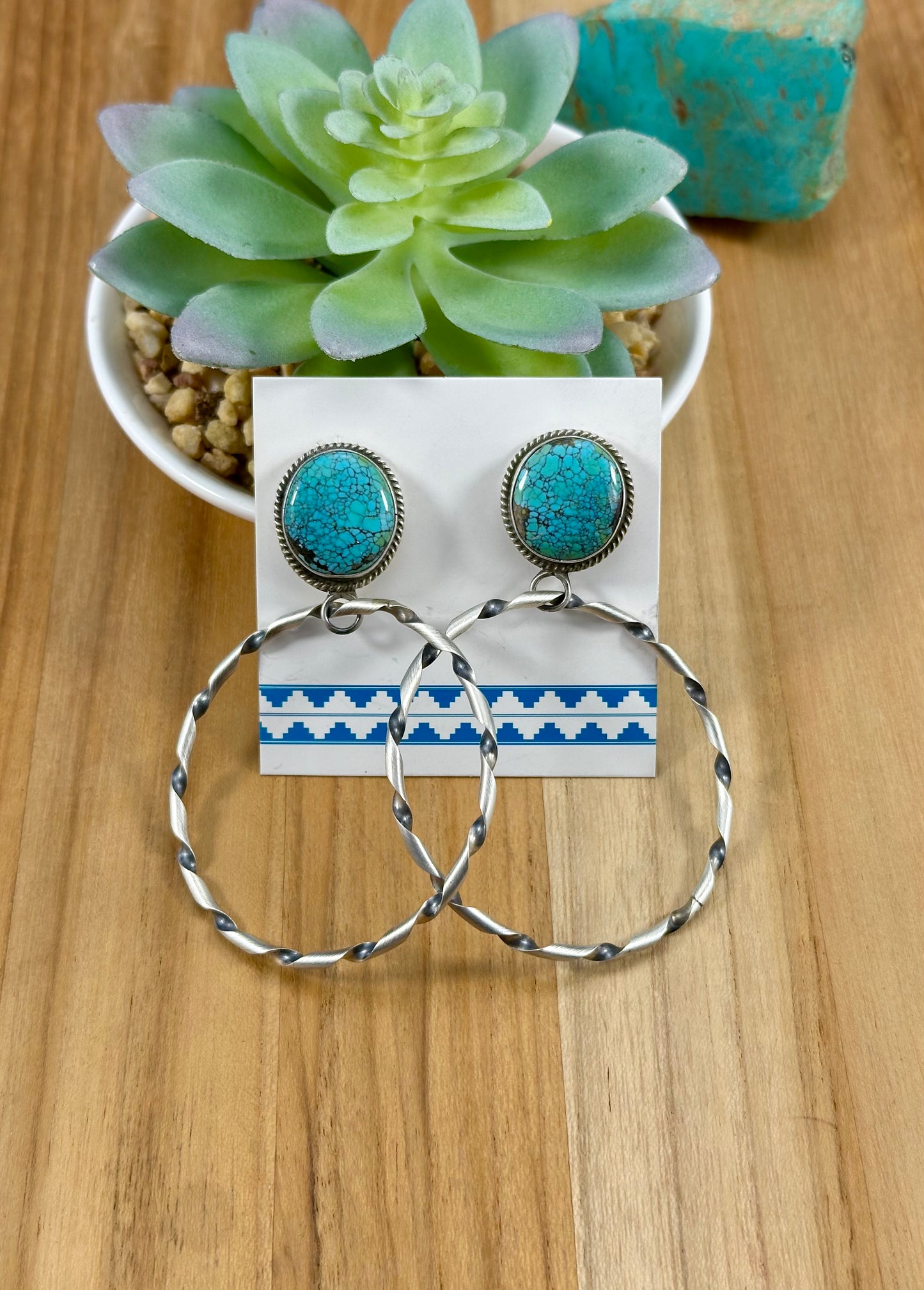 #8 Turquoise Sterling Stud Hoop Earrings