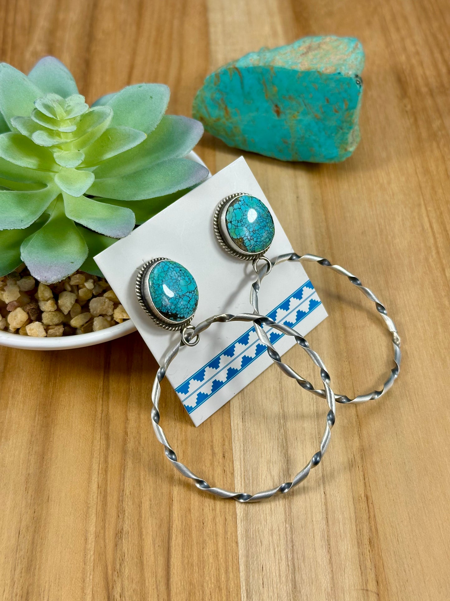 #8 Turquoise Sterling Stud Hoop Earrings