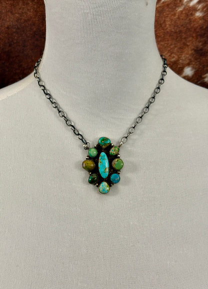 Sonoran Gold Turquoise Cluster Sterling Necklace