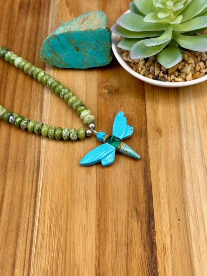 Kingman Turquoise Inlay Dragonfly Necklace