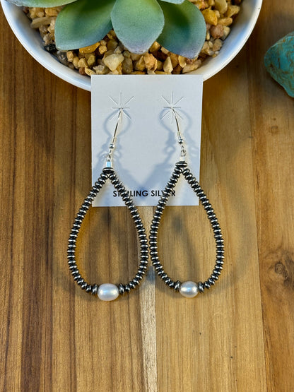 Freshwater Pearl Navajo Style Teardrop Bead Earrings
