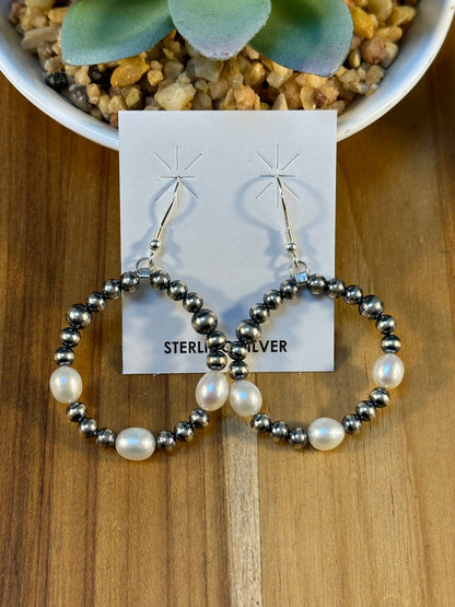 Freshwater Pearl Navajo Style Bead Earrings