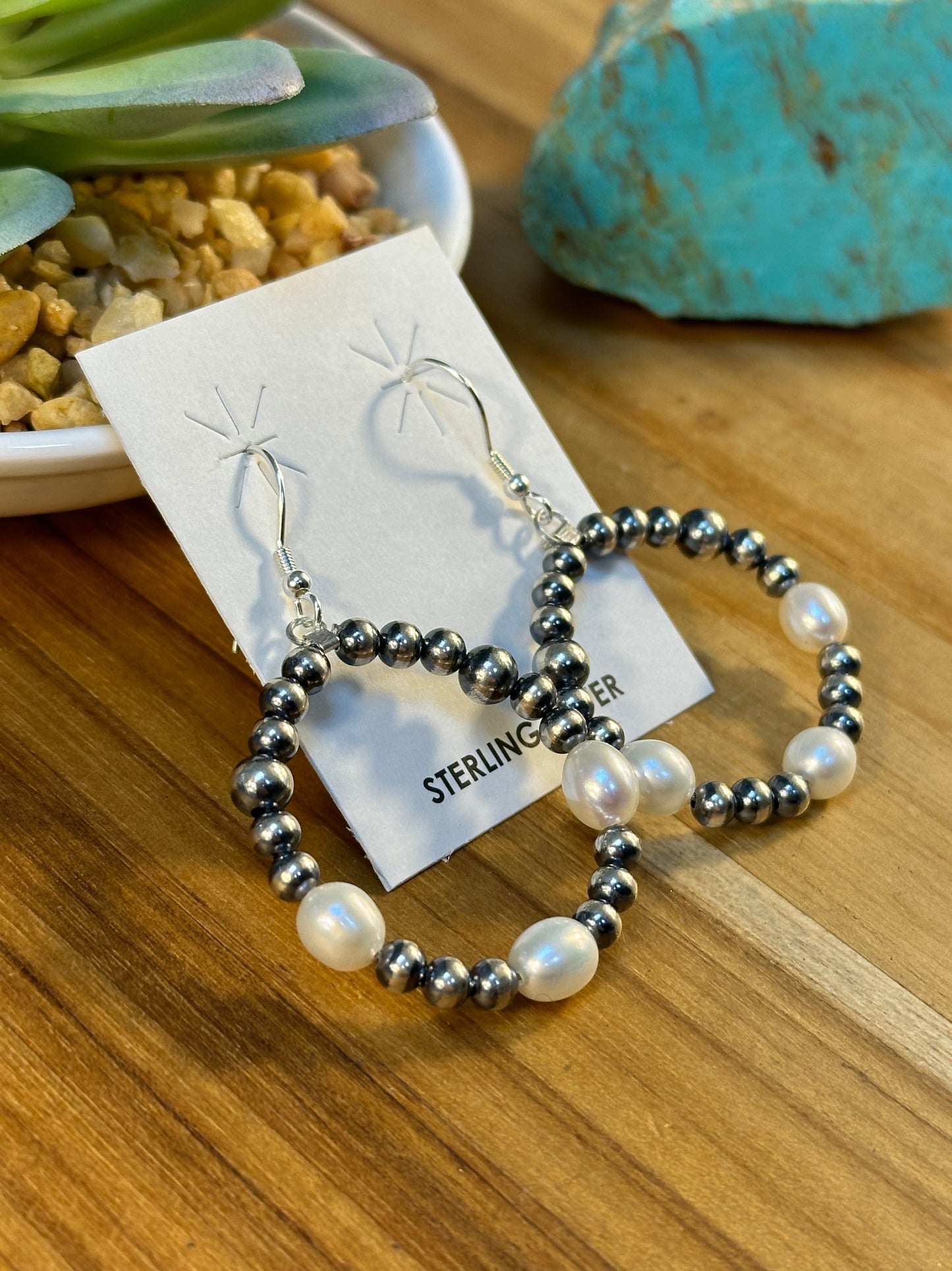 Freshwater Pearl Navajo Style Bead Earrings
