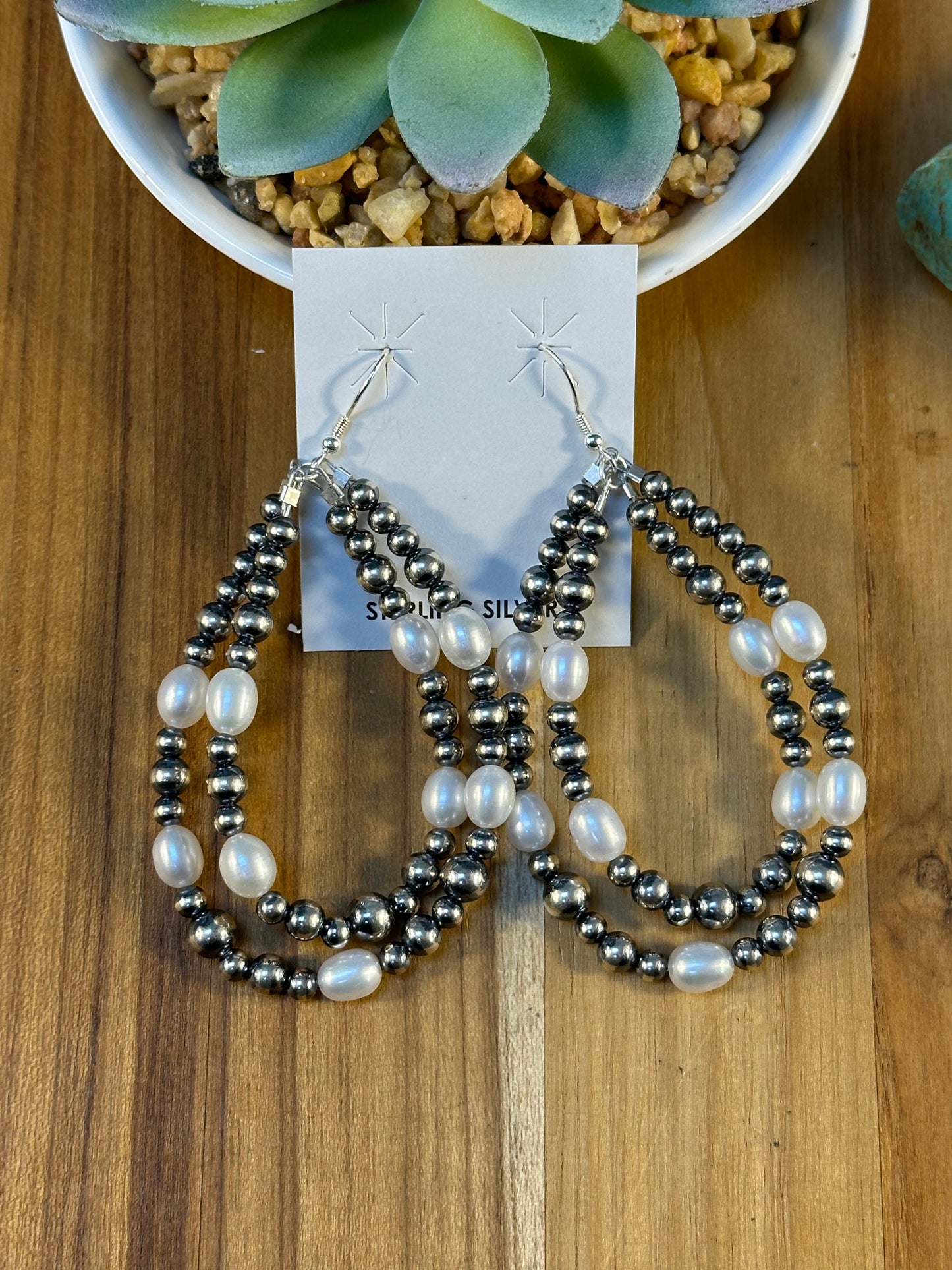 Freshwater Pearl Navajo Style Teardrop Double Earrings