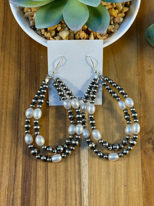 Freshwater Pearl Navajo Style Teardrop Double Earrings