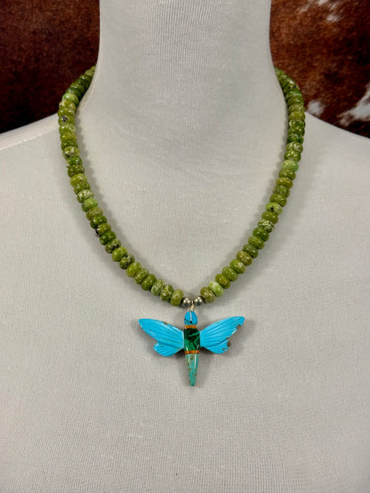 Kingman Turquoise Inlay Dragonfly Necklace