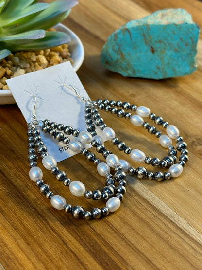 Freshwater Pearl Navajo Style Teardrop Double Earrings