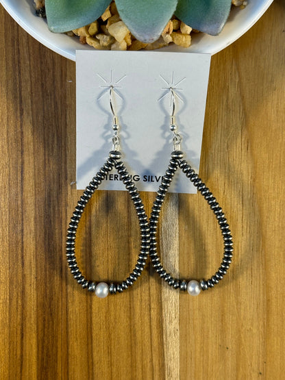Single Freshwater Pearl Navajo Style Teardrop Earrings