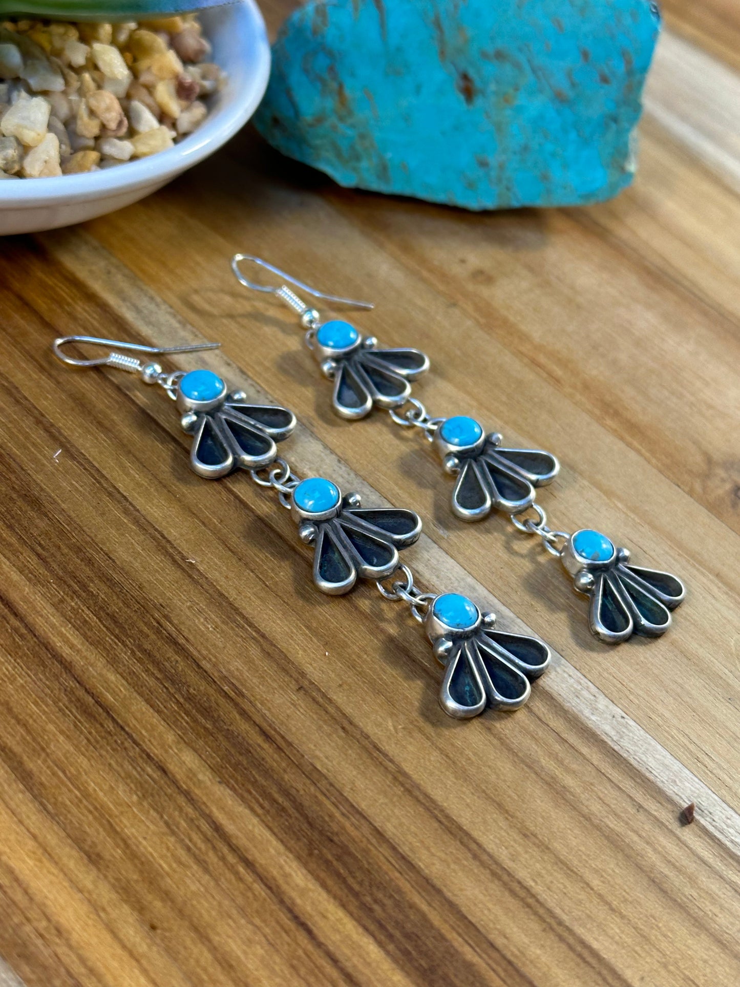 Turquoise and Silver Feather Earrings