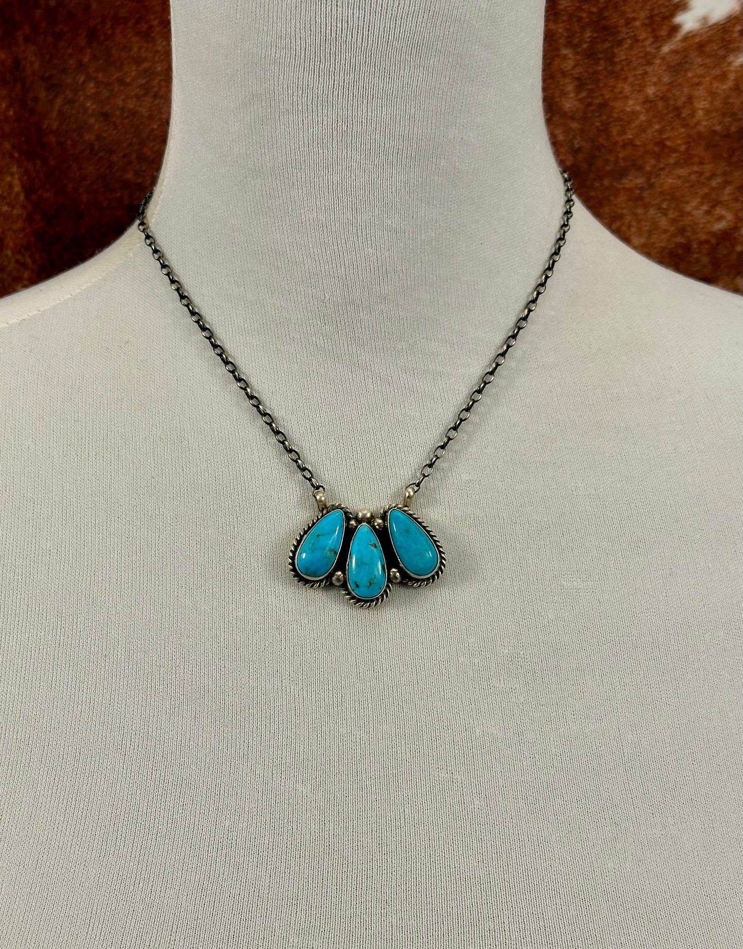 Kingman Turquoise 3 Stone Necklace