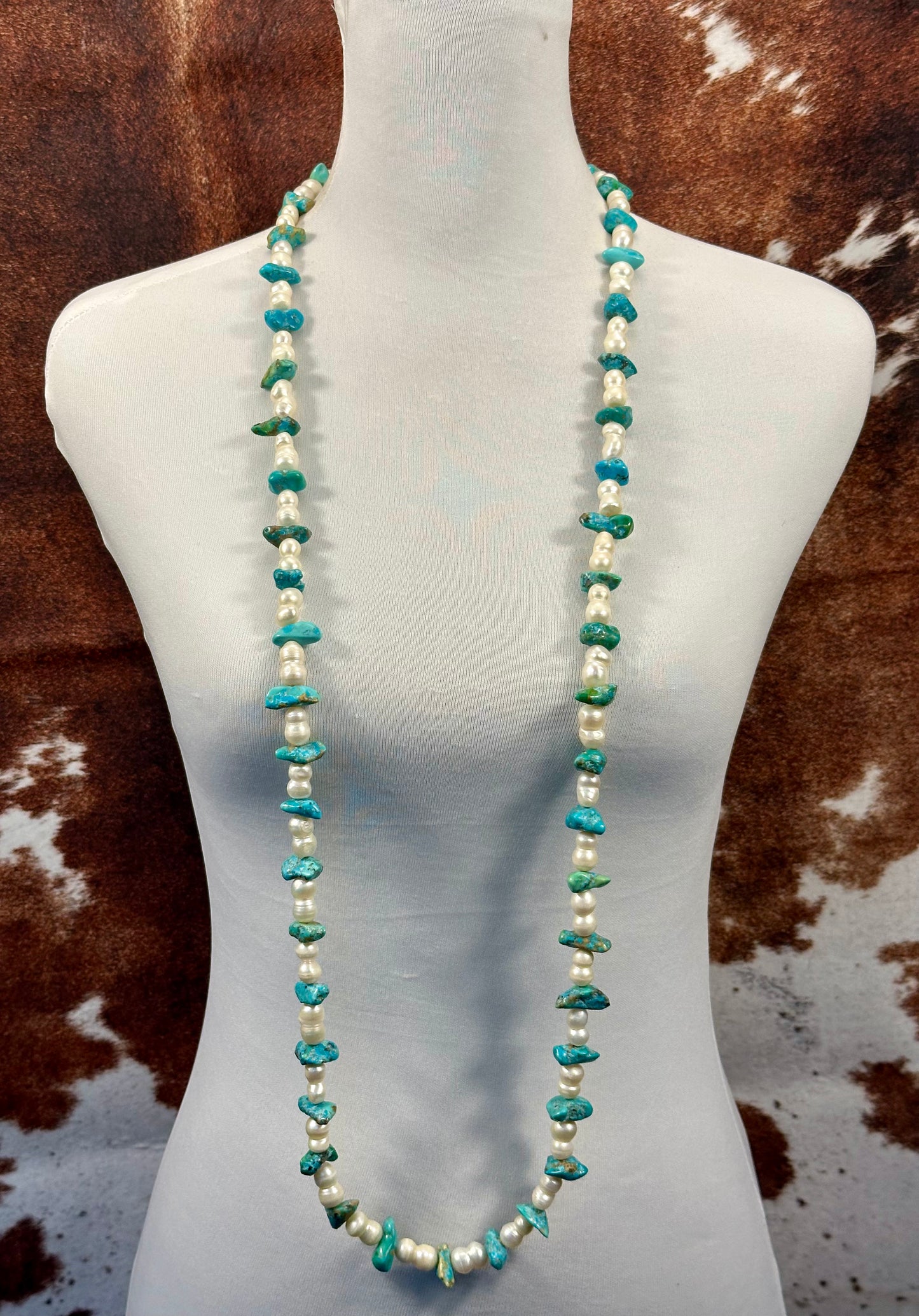 Pearl and Kingman Bead Necklace