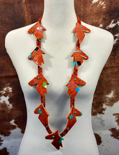 Sponge Coral Inlay Horse Necklace