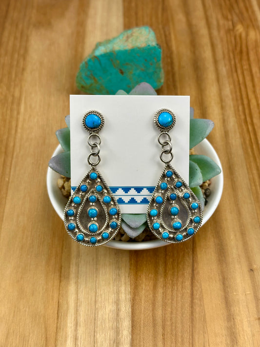 Kingman Turquoise Sterling Teardrop Earrings