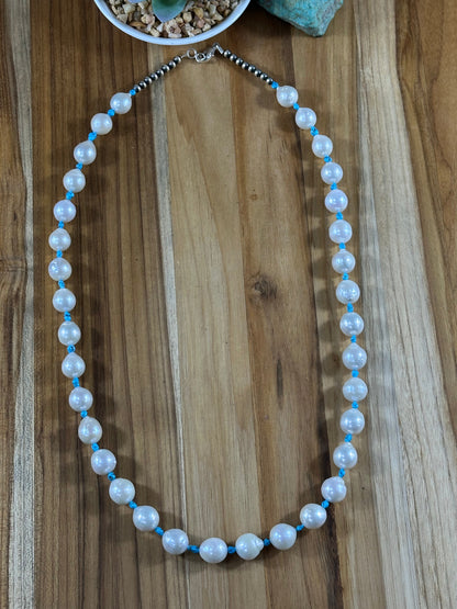 30" Kingman and Freshwater Pearl Necklace