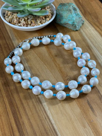 30" Kingman and Freshwater Pearl Necklace