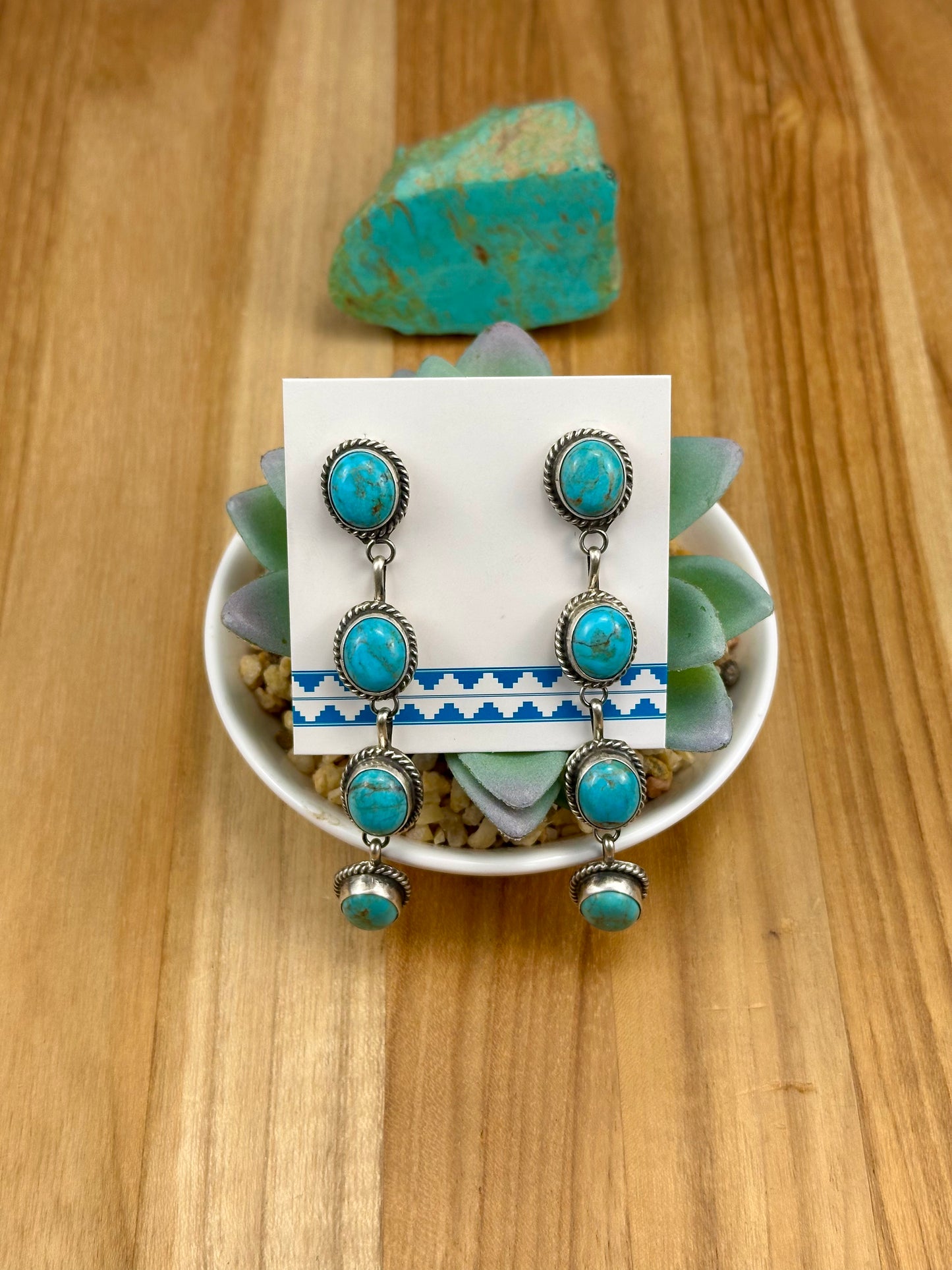 Kingman Turquoise 4 Stone Sterling Earrings