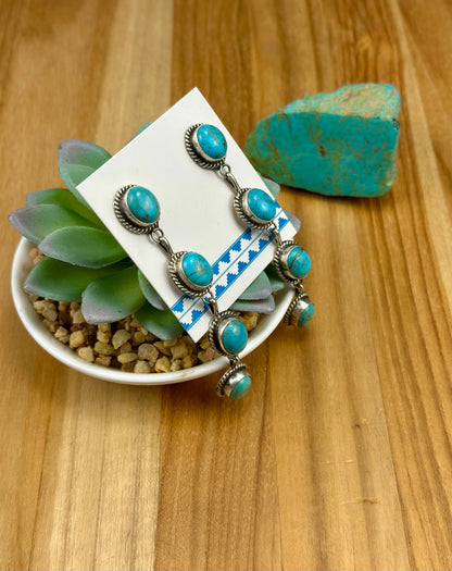 Kingman Turquoise 4 Stone Sterling Earrings