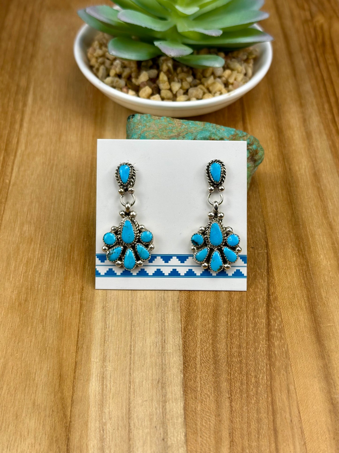 Kingman Turquoise Dangle Cluster Earrings