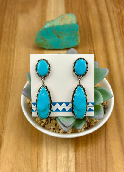 Kingman Turquoise 2 Stone Dangle Earrings