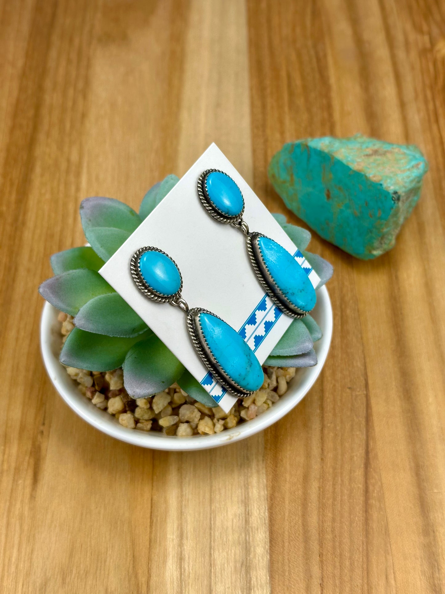 Kingman Turquoise 2 Stone Dangle Earrings