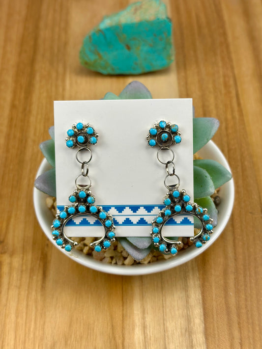 Kingman Turquoise Cluster Zuni Earrings