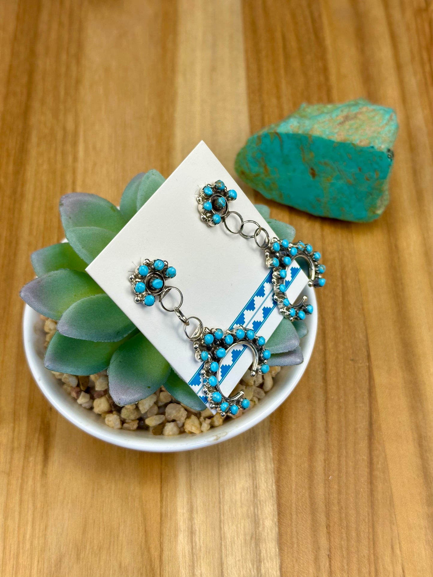 Kingman Turquoise Cluster Zuni Earrings