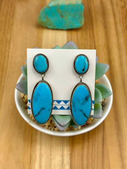 Kingman Turquoise 2 Stone Dangle Earrings