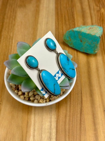 Kingman Turquoise 2 Stone Dangle Earrings