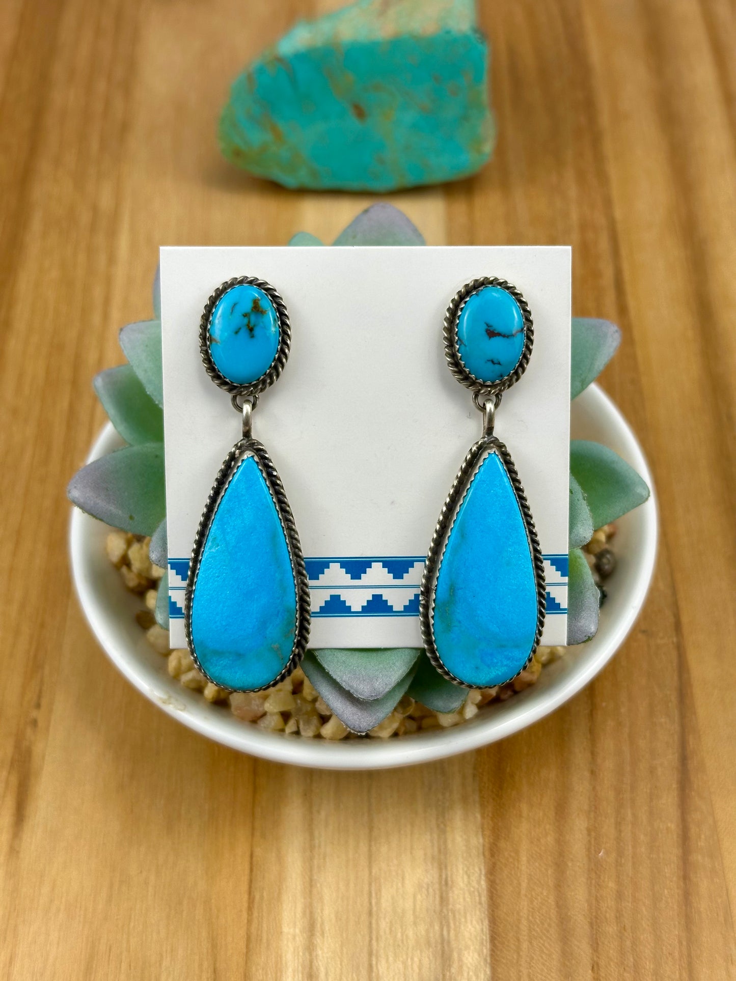 Kingman Turquoise 2 Stone Dangle Earrings